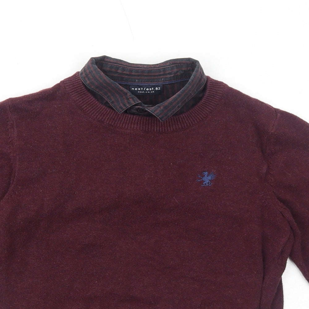 NEXT Boys Red Collared Cotton Pullover Jumper Size 4 Years Button