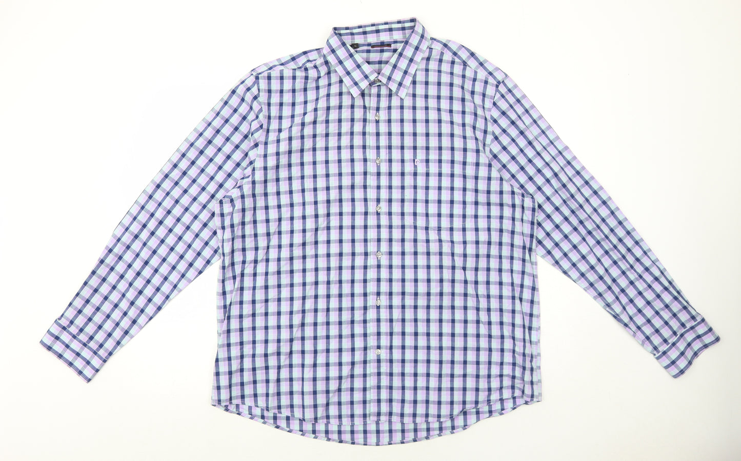 Pierre Cardin Mens Purple Check Cotton Button-Up Size XL Collared Button
