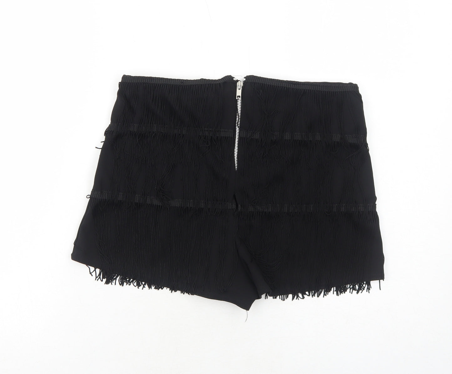 PRETTYLITTLETHING Womens Black Polyester Basic Shorts Size 14 Regular Zip