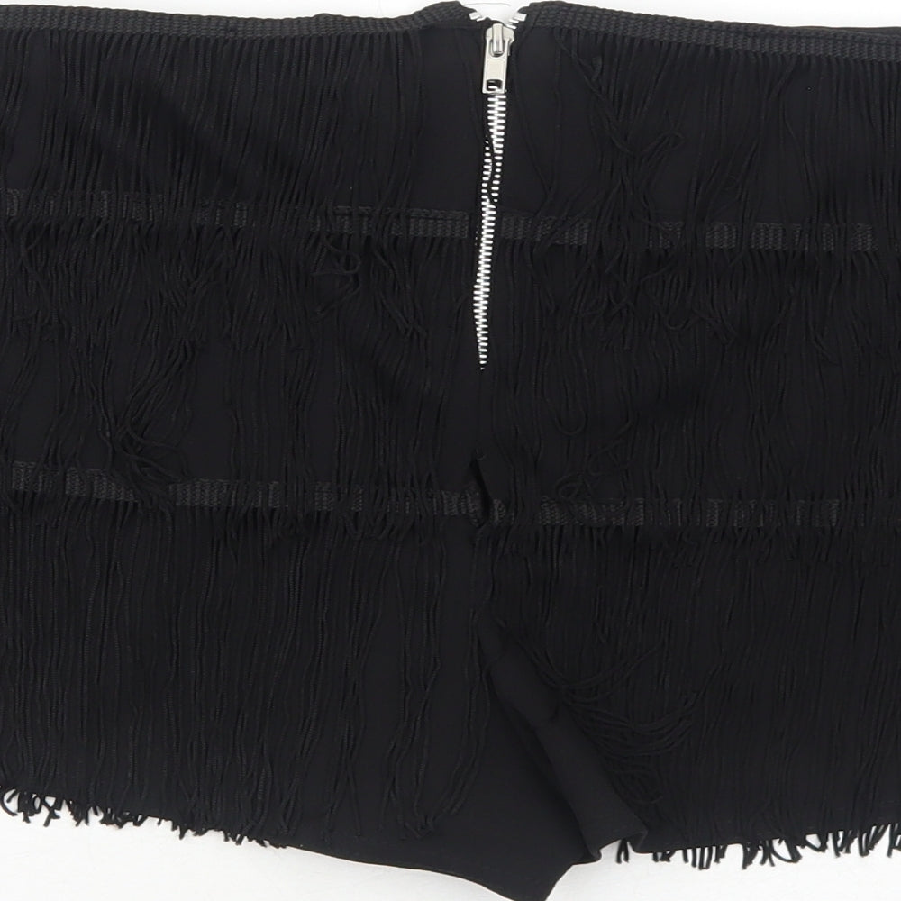 PRETTYLITTLETHING Womens Black Polyester Basic Shorts Size 14 Regular Zip