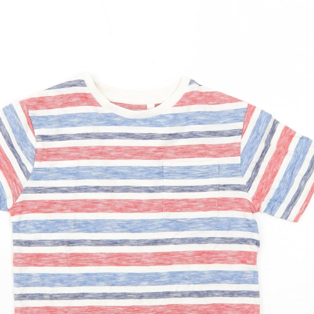 NEXT Boys Blue Striped Cotton Basic T-Shirt Size 7 Years Round Neck Pullover