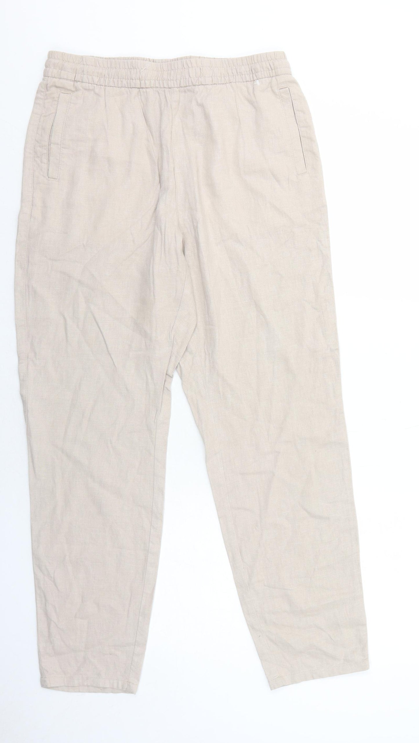 Bonmarché Womens Beige Linen Trousers Size 12 Regular