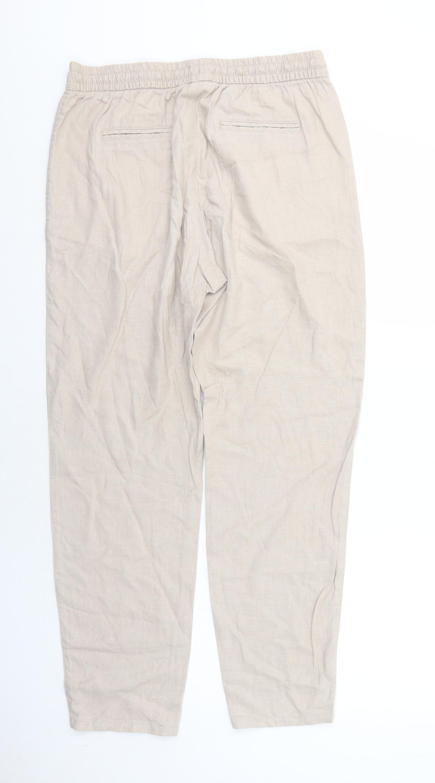 Bonmarché Womens Beige Linen Trousers Size 12 Regular