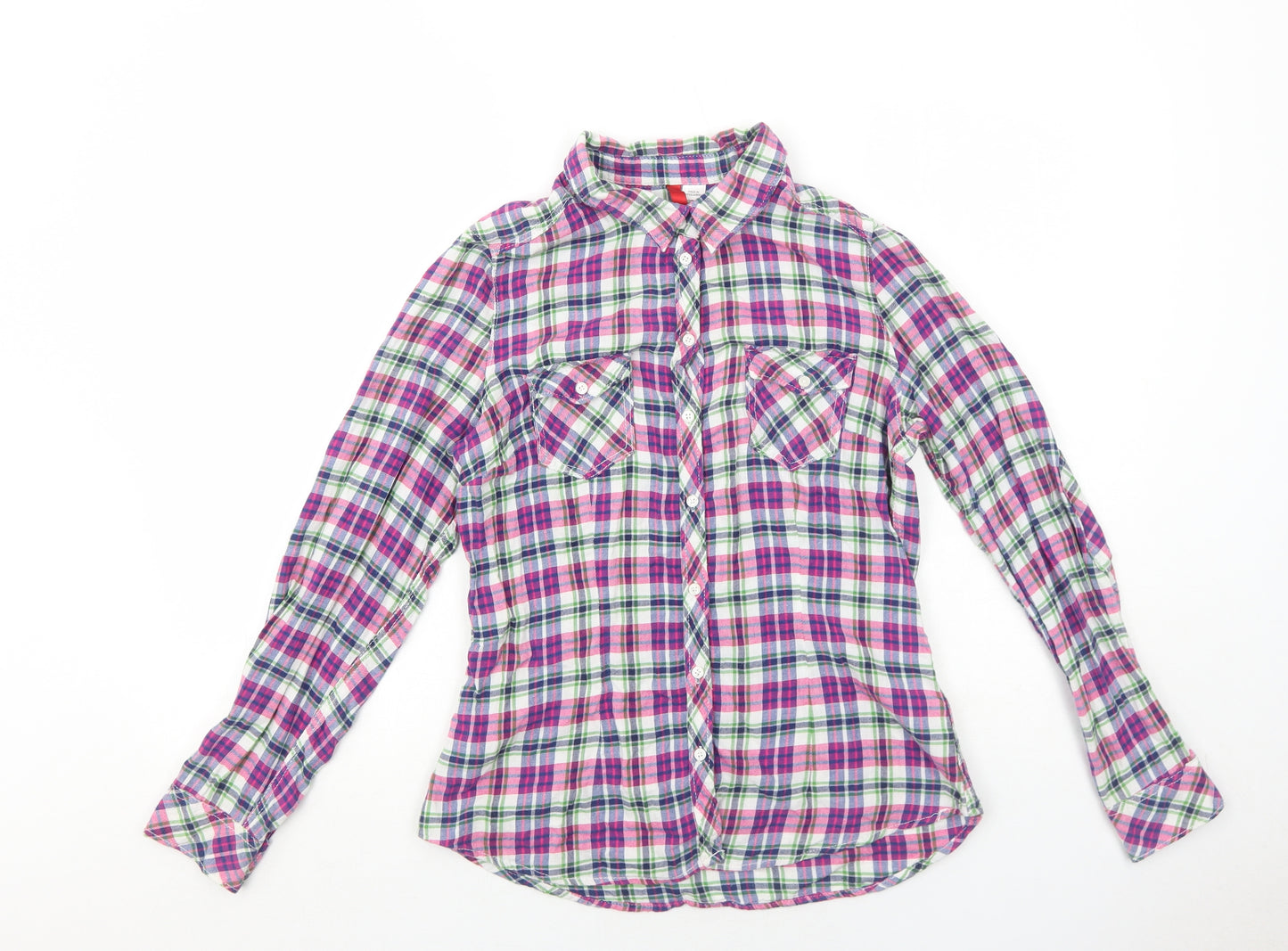 H&M Womens Pink Plaid Cotton Basic Button-Up Size 10 Collared