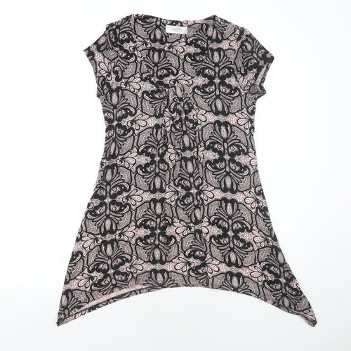 Wallis Womens Pink Geometric Viscose Basic Blouse Size 12 Round Neck