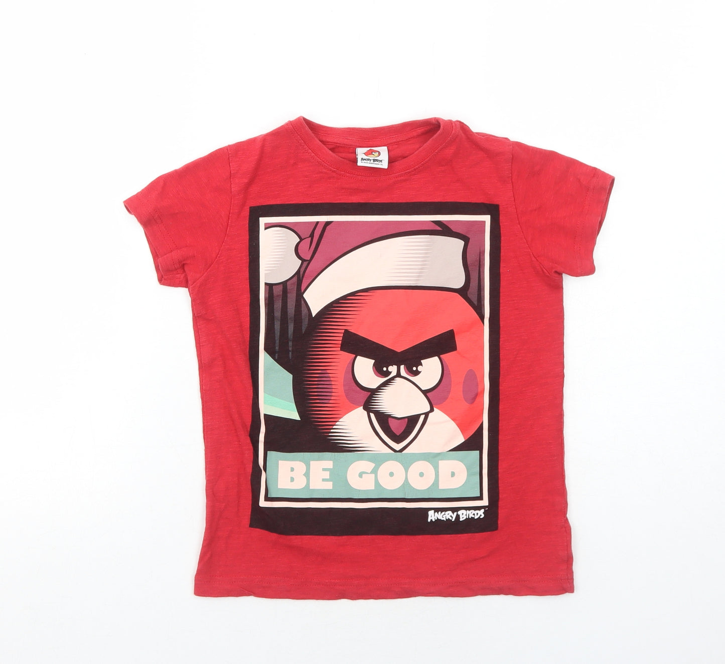NEXT Boys Red Cotton Basic T-Shirt Size 7 Years Round Neck Pullover - Angry Birds