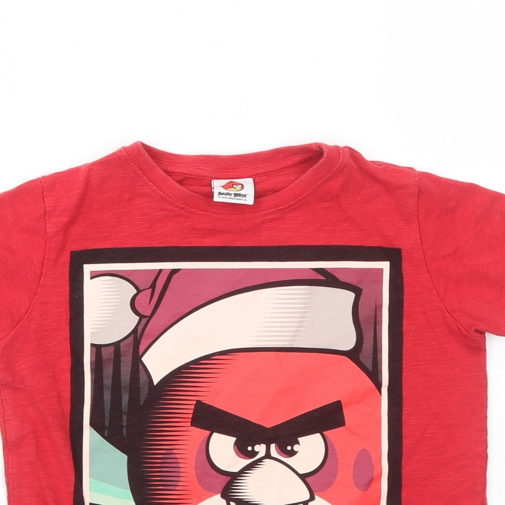 NEXT Boys Red Cotton Basic T-Shirt Size 7 Years Round Neck Pullover - Angry Birds