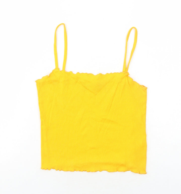 Topshop Womens Yellow Cotton Basic Tank Size 10 Square Neck