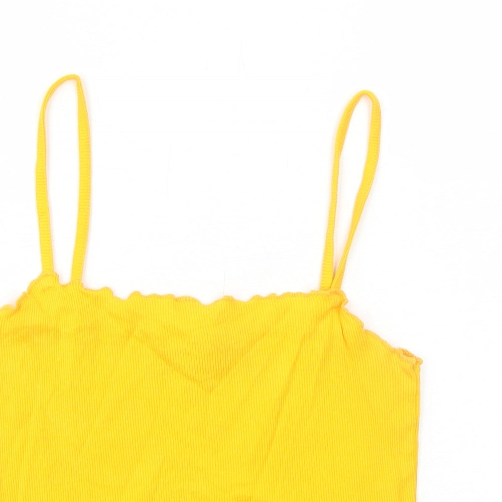 Topshop Womens Yellow Cotton Basic Tank Size 10 Square Neck