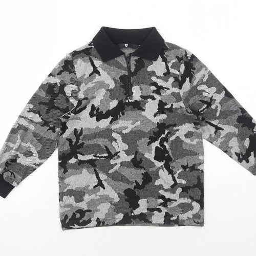 Very Boys Black Camouflage Viscose Basic Polo Size 6 Years Collared Zip