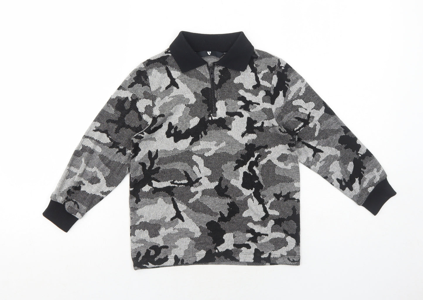 Very Boys Black Camouflage Viscose Basic Polo Size 6 Years Collared Zip