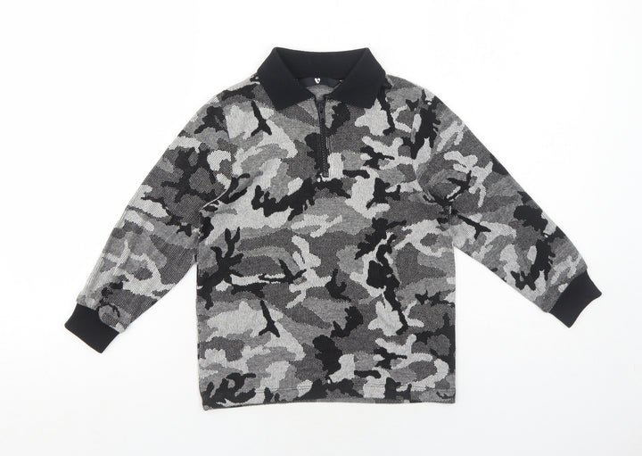 Very Boys Black Camouflage Viscose Basic Polo Size 6 Years Collared Zip