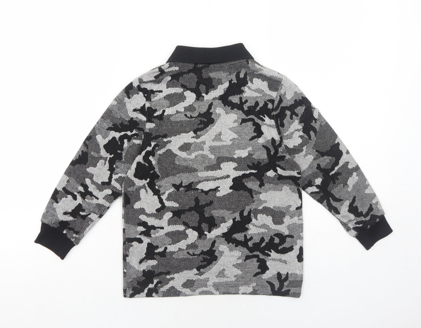 Very Boys Black Camouflage Viscose Basic Polo Size 6 Years Collared Zip