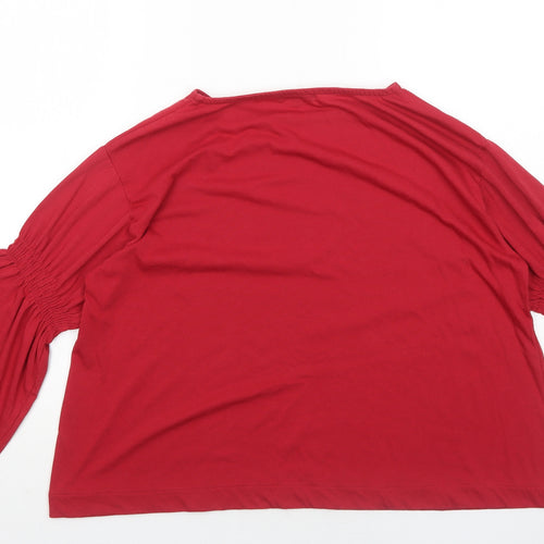 Global Work Womens Red Cotton Basic T-Shirt Size M Round Neck