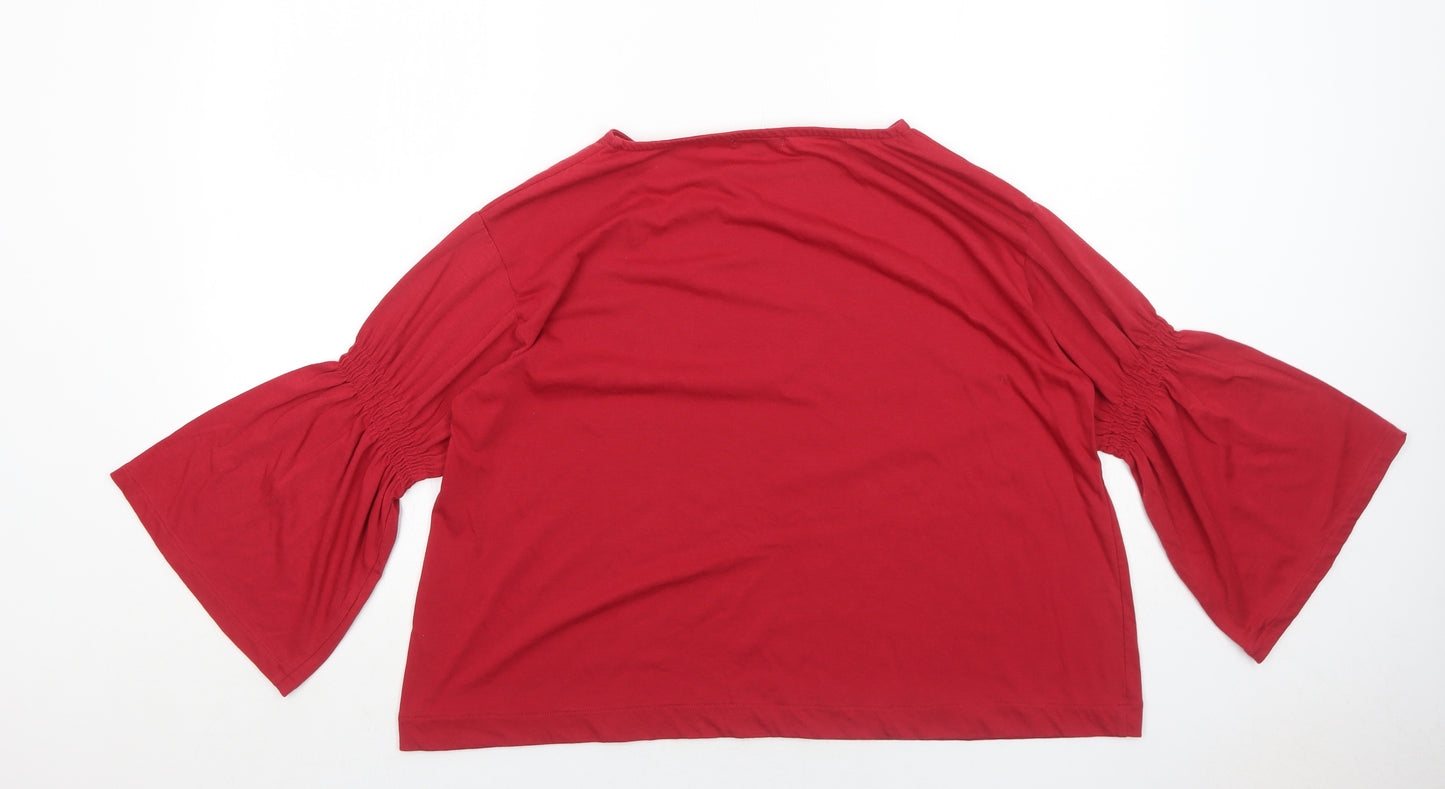 Global Work Womens Red Cotton Basic T-Shirt Size M Round Neck