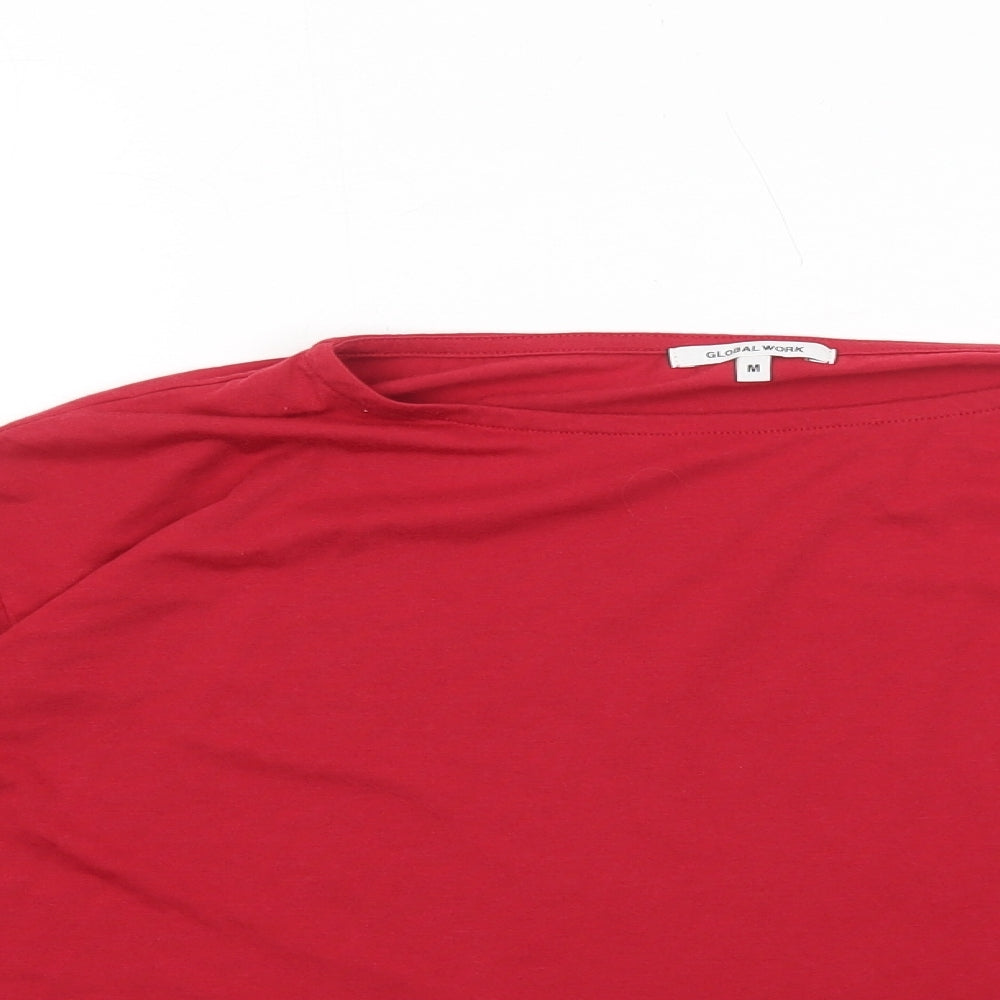 Global Work Womens Red Cotton Basic T-Shirt Size M Round Neck
