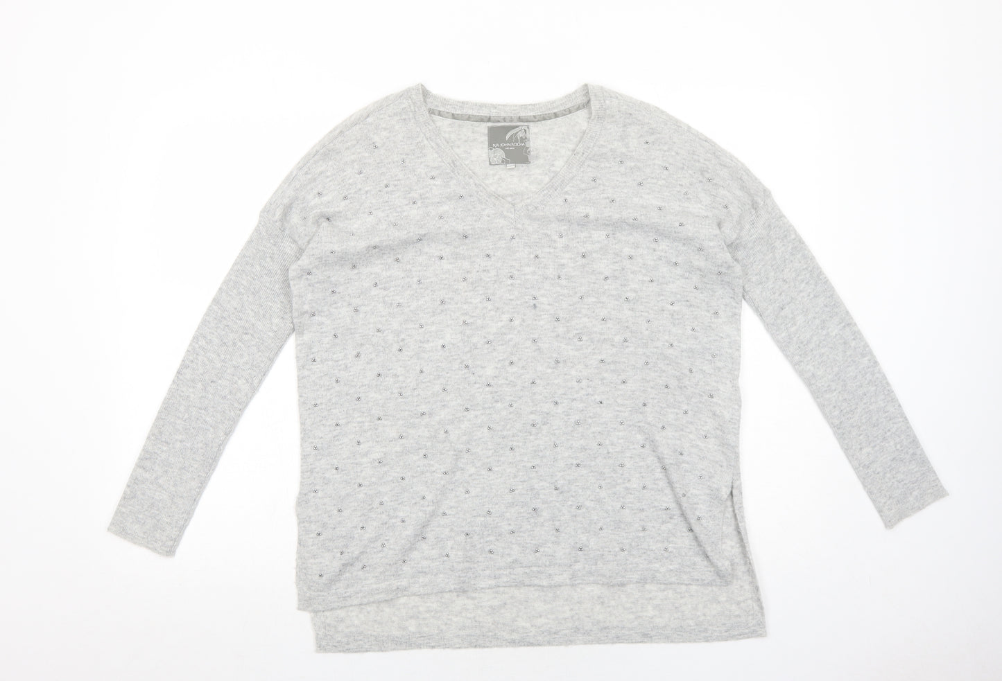 RJR.John Rocha Womens Grey V-Neck Nylon Pullover Jumper Size 8