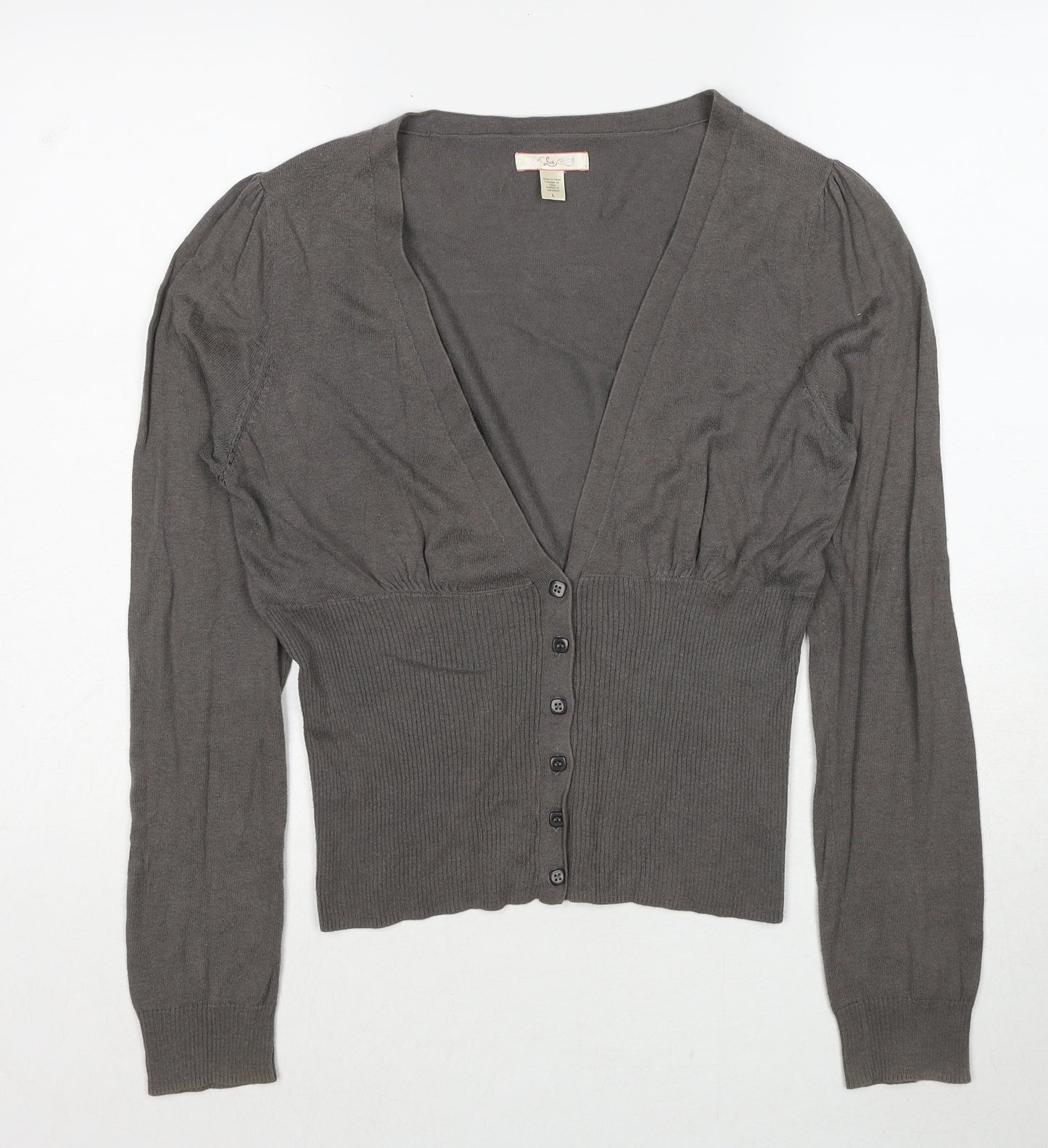 Lux Womens Grey V-Neck Cotton Cardigan Jumper Size L