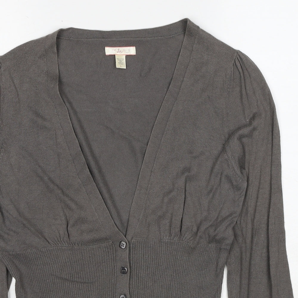 Lux Womens Grey V-Neck Cotton Cardigan Jumper Size L