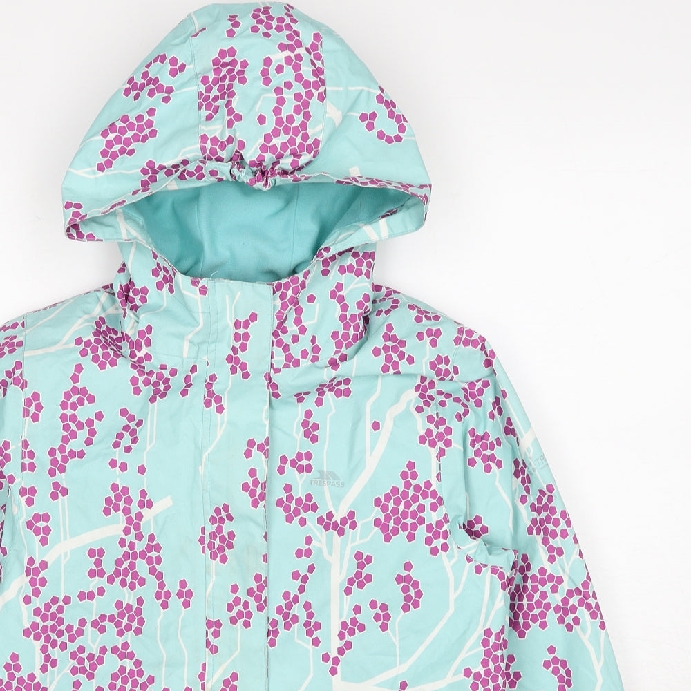 Trespass Girls Blue Geometric Windbreaker Jacket Size 11-12 Years Zip
