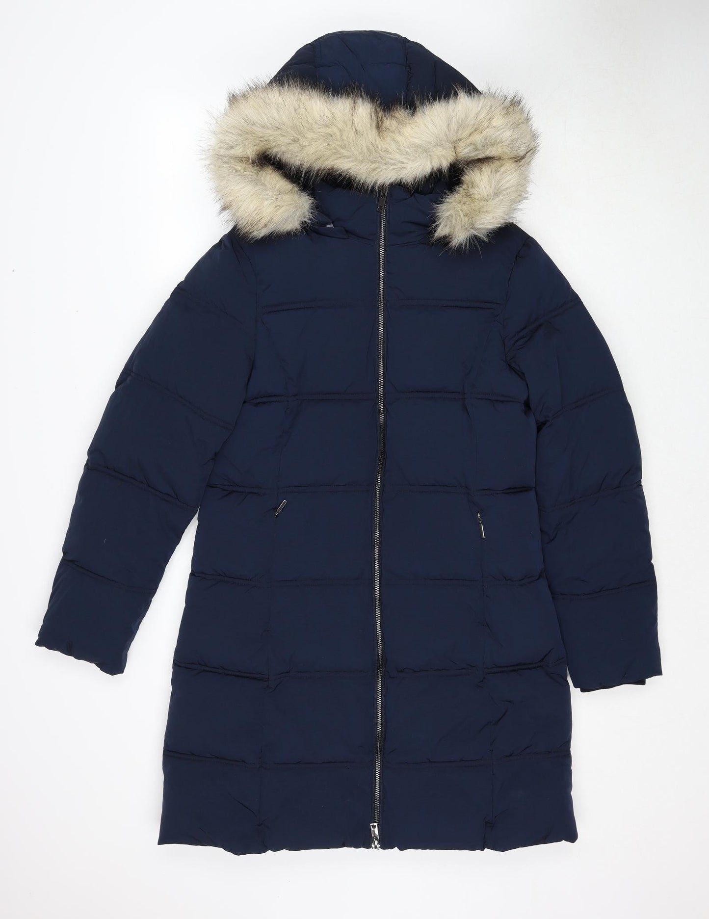 Marks and Spencer Womens Blue Quilted Coat Size 10 Zip