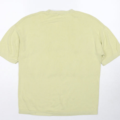Zara Womens Green Striped Polyester Basic T-Shirt Size M Round Neck