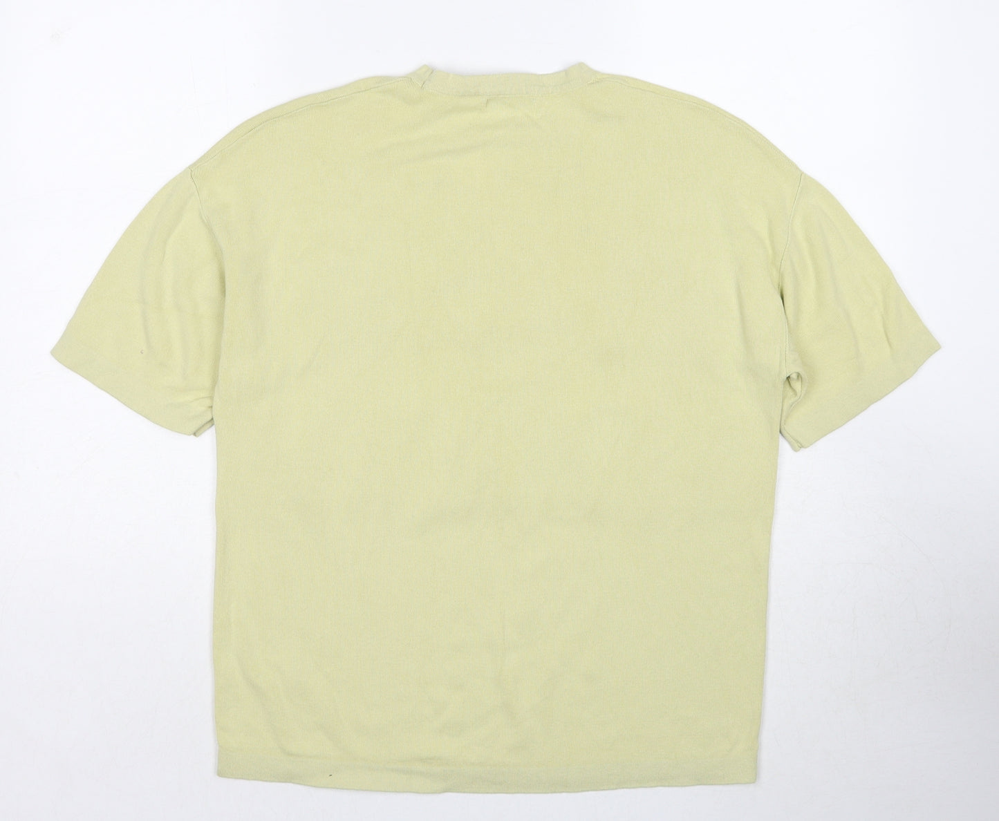 Zara Womens Green Striped Polyester Basic T-Shirt Size M Round Neck