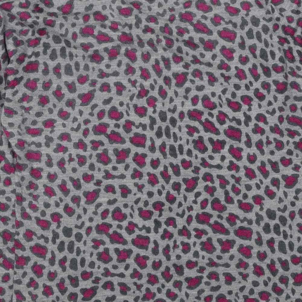 Crumpet Womens Grey V-Neck Animal Print Wool Cardigan Jumper Size L - Leopard Pattern