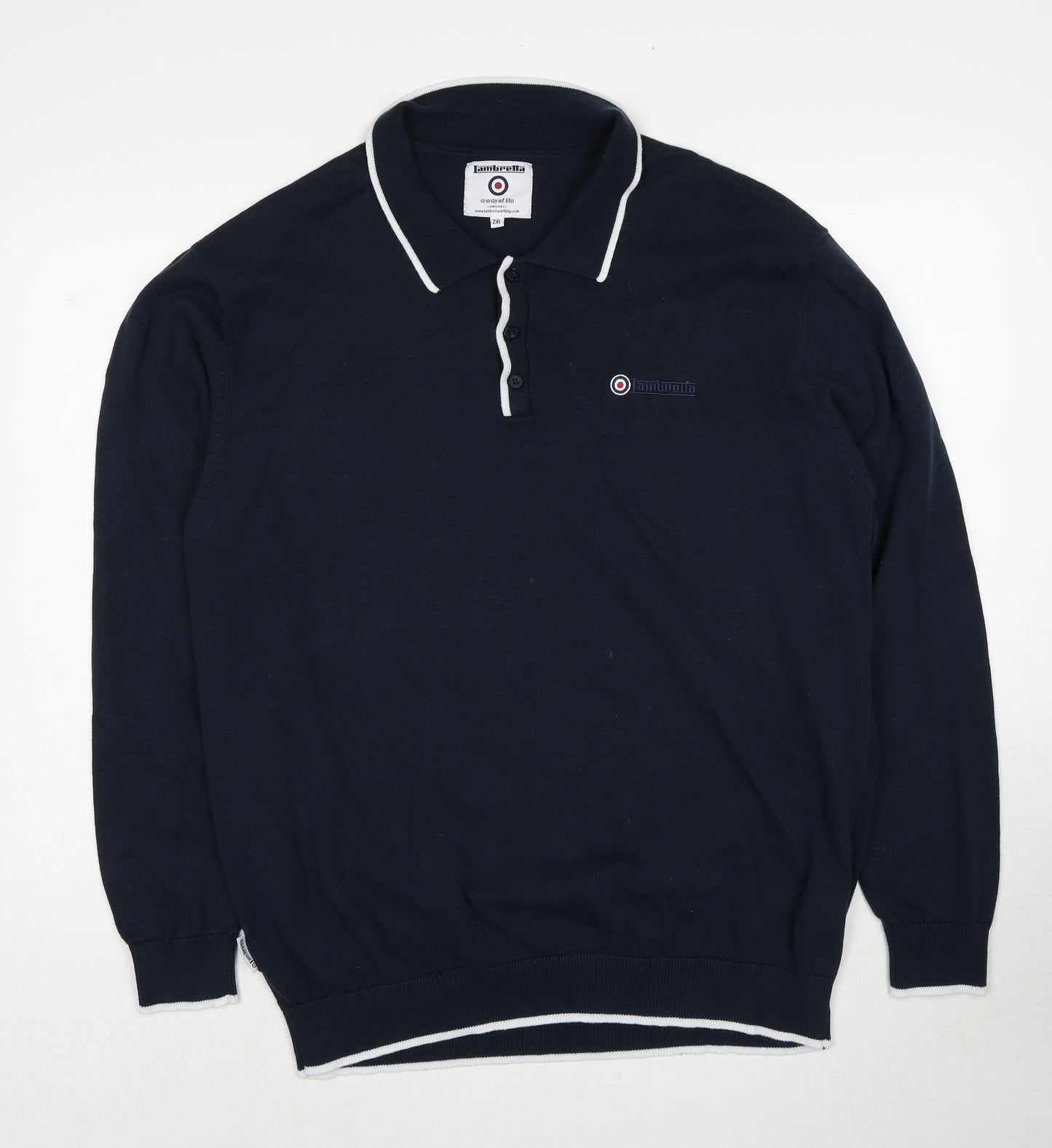 Lambretta Mens Blue Cotton Polo Size 2XL Collared Pullover