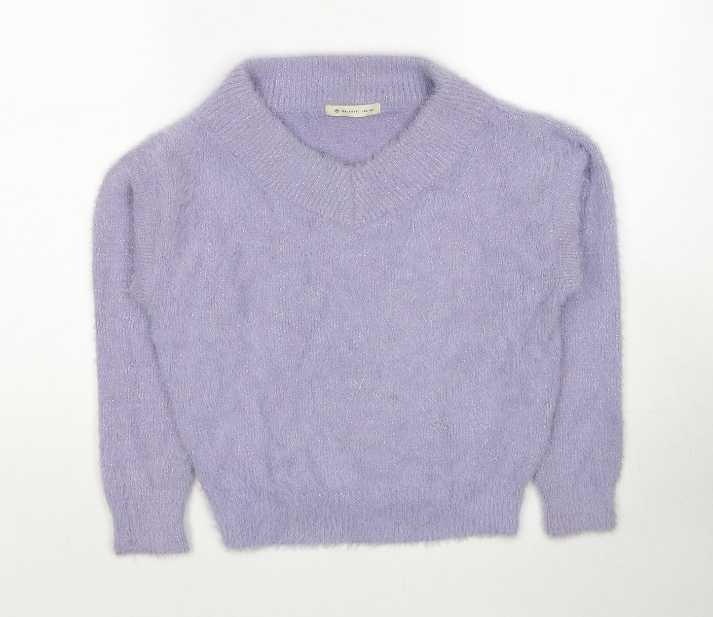 Magestic Legon Womens Purple V-Neck Polyester Pullover Jumper Size M