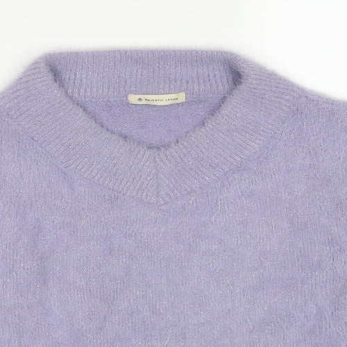 Magestic Legon Womens Purple V-Neck Polyester Pullover Jumper Size M