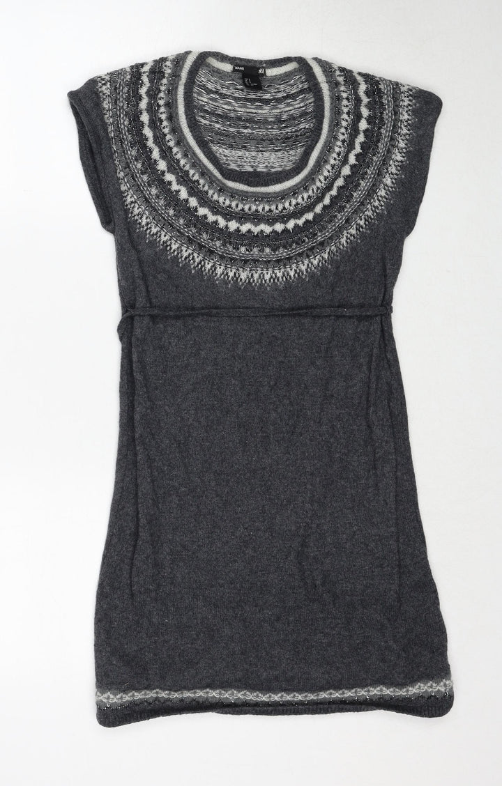 H&M Womens Grey Round Neck Polyamide Pullover Jumper Size S