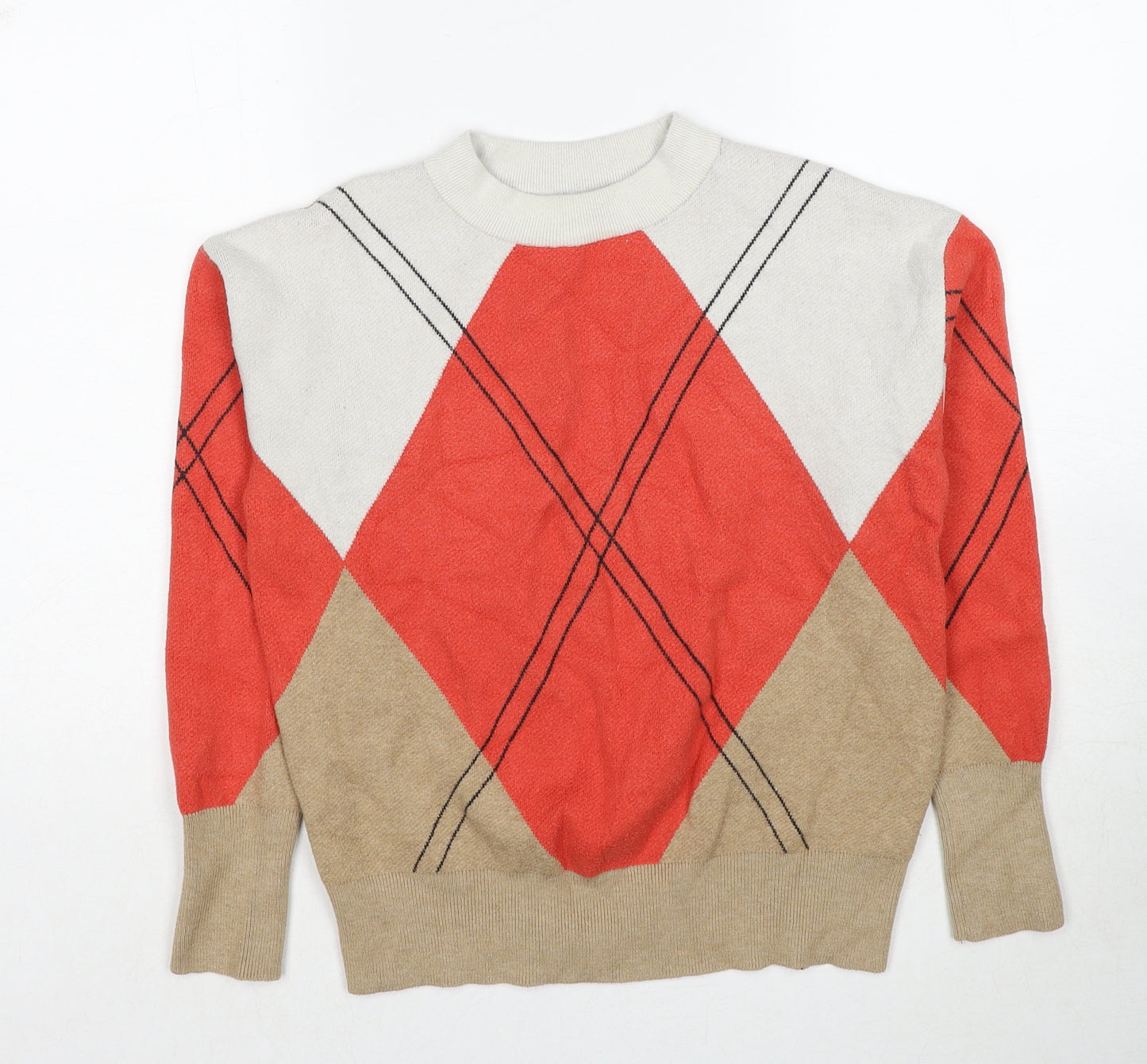 Marks and Spencer Womens Multicoloured Round Neck Argyle/Diamond Viscose Pullover Jumper Size S