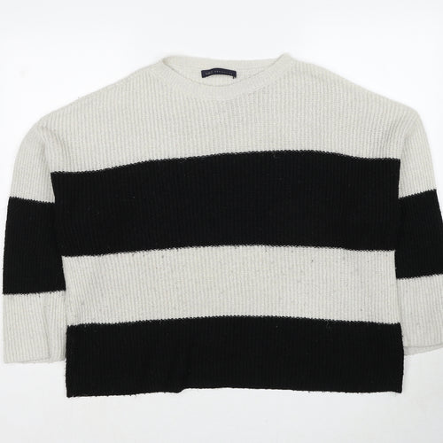 Marks and Spencer Womens Grey Round Neck Striped Acrylic Pullover Jumper Size L