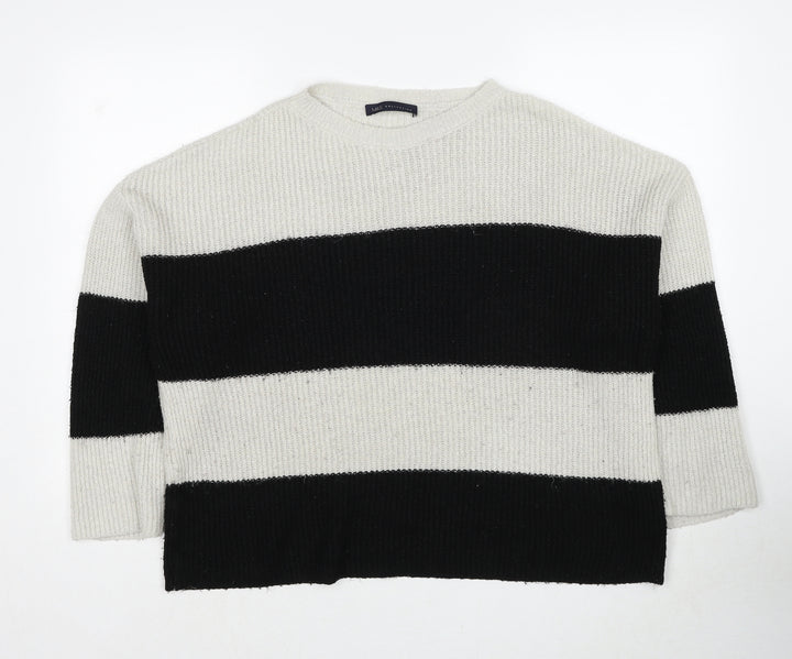 Marks and Spencer Womens Grey Round Neck Striped Acrylic Pullover Jumper Size L