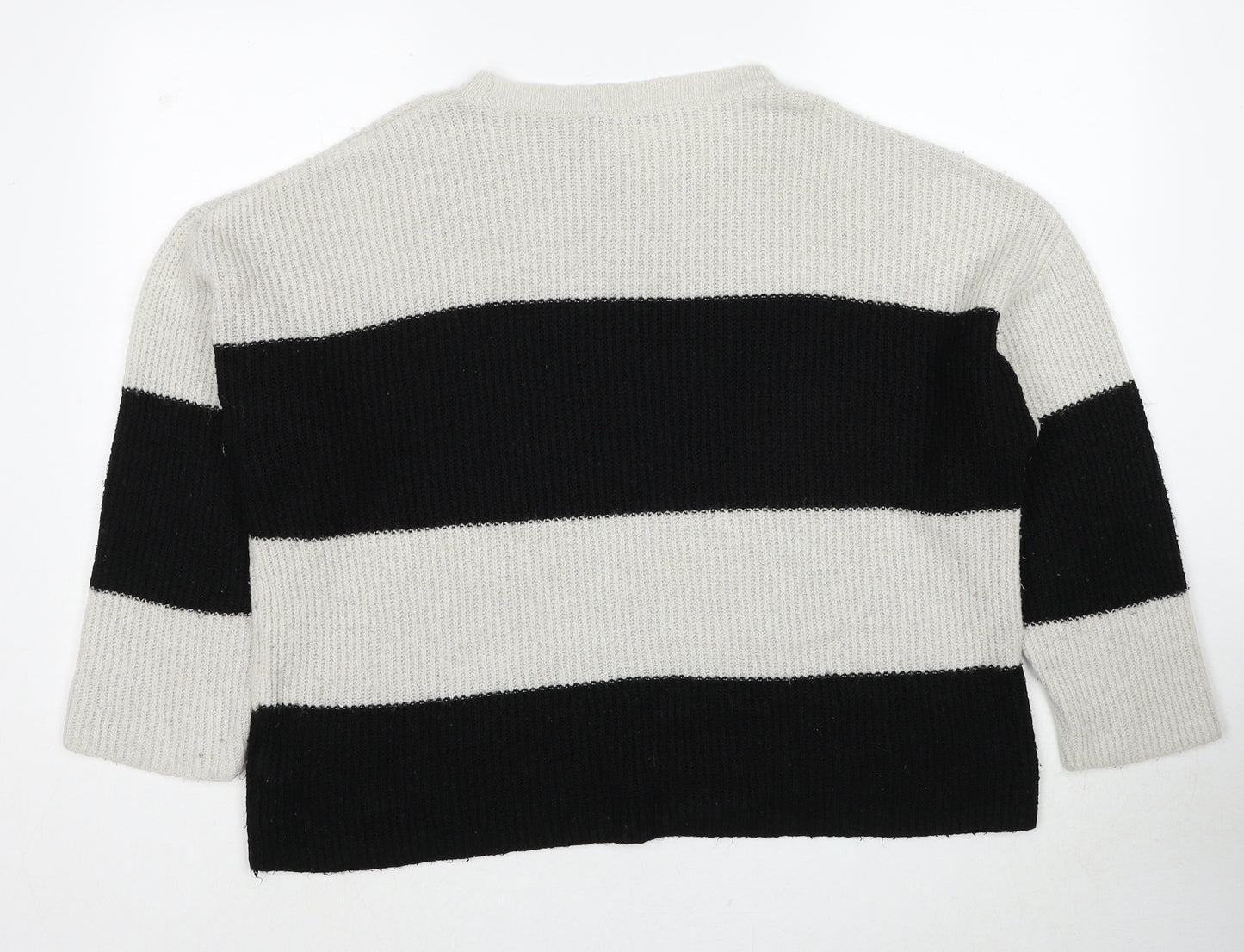 Marks and Spencer Womens Grey Round Neck Striped Acrylic Pullover Jumper Size L
