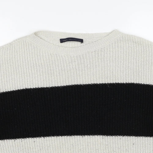 Marks and Spencer Womens Grey Round Neck Striped Acrylic Pullover Jumper Size L
