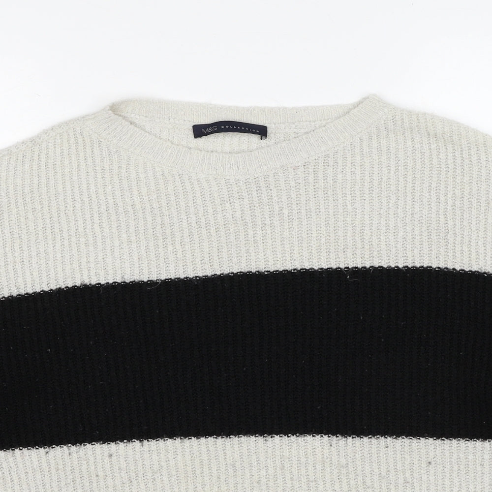 Marks and Spencer Womens Grey Round Neck Striped Acrylic Pullover Jumper Size L