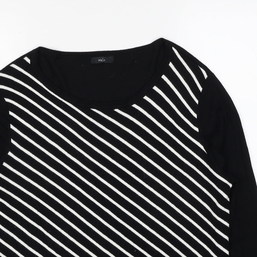 M&Co Womens Black Round Neck Striped Viscose Pullover Jumper Size 16