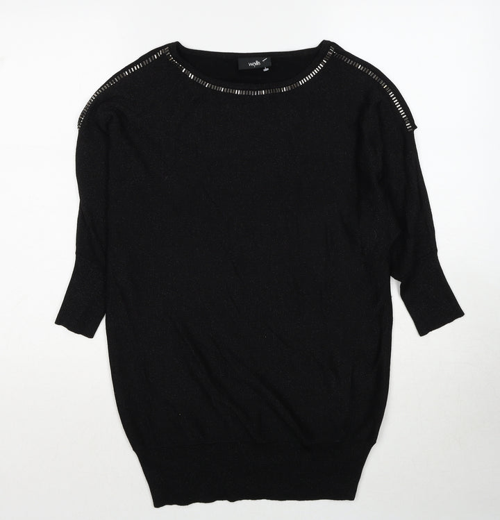 Wallis Womens Black Boat Neck Viscose Pullover Jumper Size S