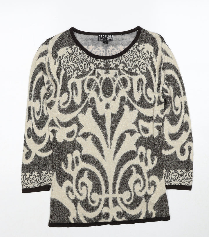 Casamia Womens Beige Round Neck Geometric Viscose Pullover Jumper Size S