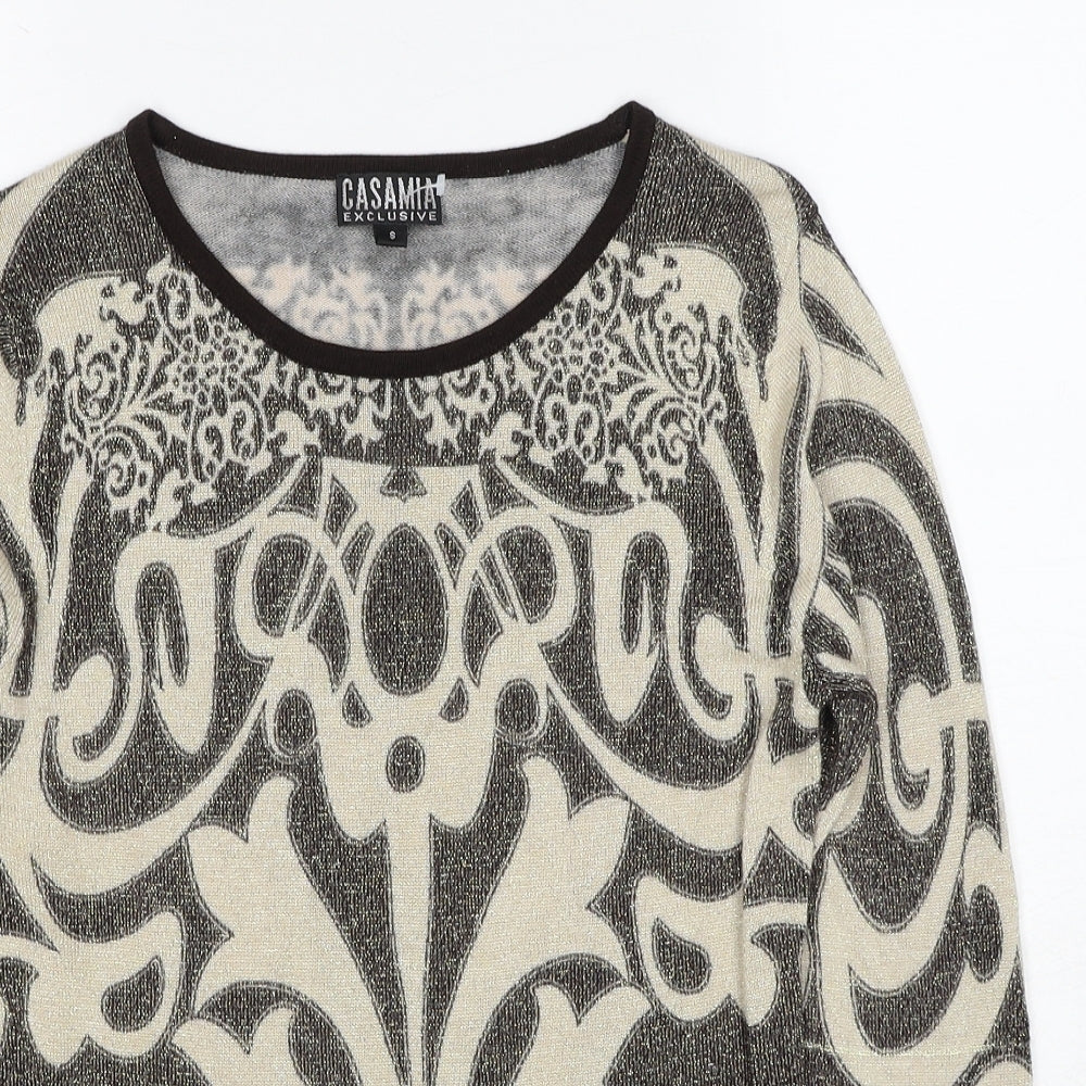 Casamia Womens Beige Round Neck Geometric Viscose Pullover Jumper Size S
