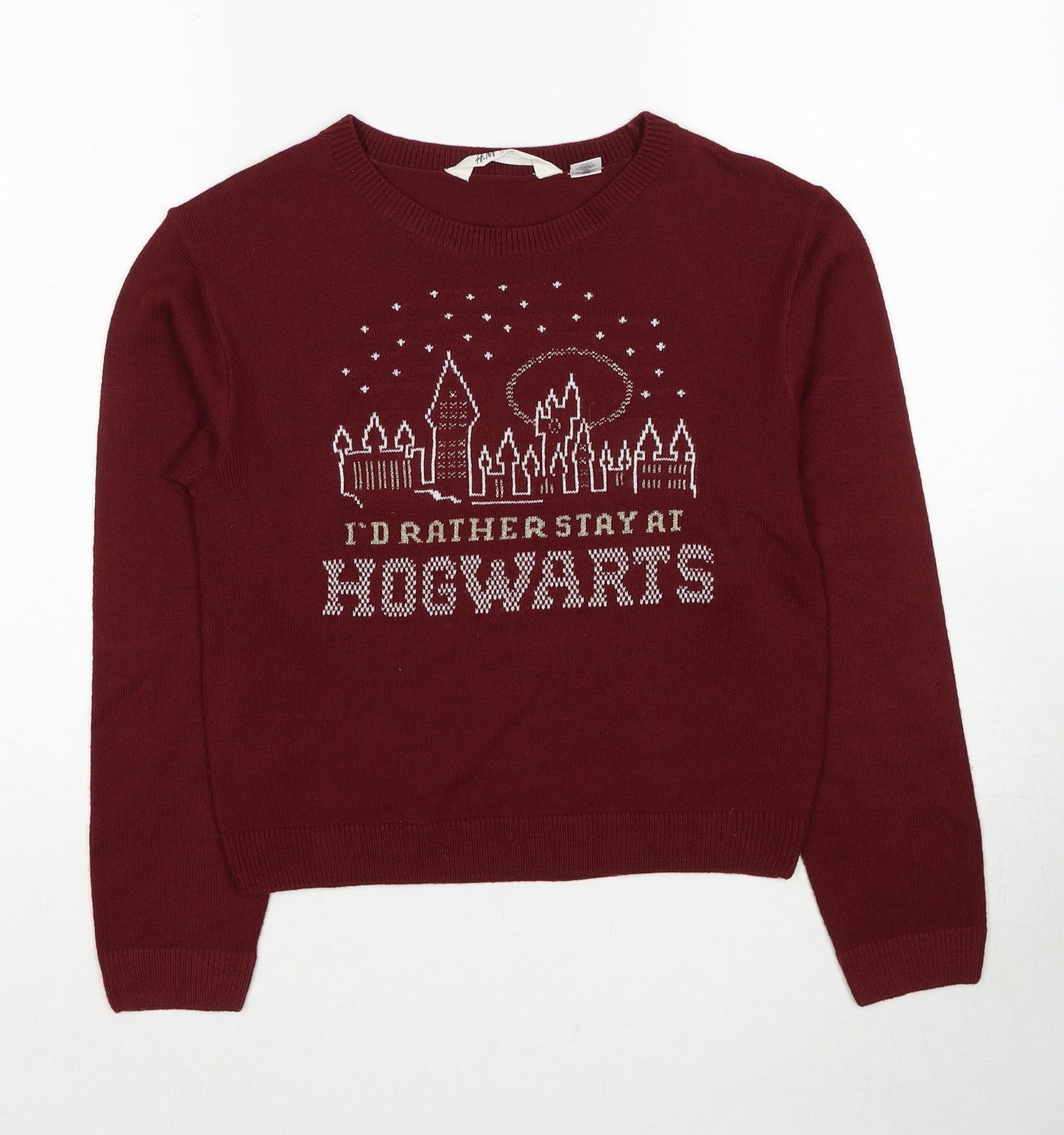 H&M Girls Red Round Neck Acetate Pullover Jumper Size 10-11 Years Pullover - Age 10-12 Years, Hogwarts