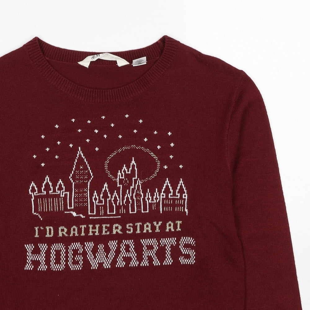 H&M Girls Red Round Neck Acetate Pullover Jumper Size 10-11 Years Pullover - Age 10-12 Years, Hogwarts