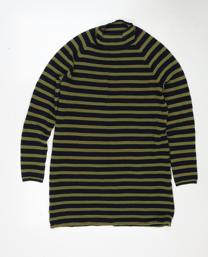 NEXT Womens Black Round Neck Striped Polyester Pullover Jumper Size 12