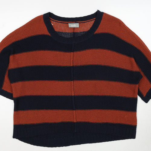 Wallis Womens Beige Round Neck Striped Acrylic Pullover Jumper Size L