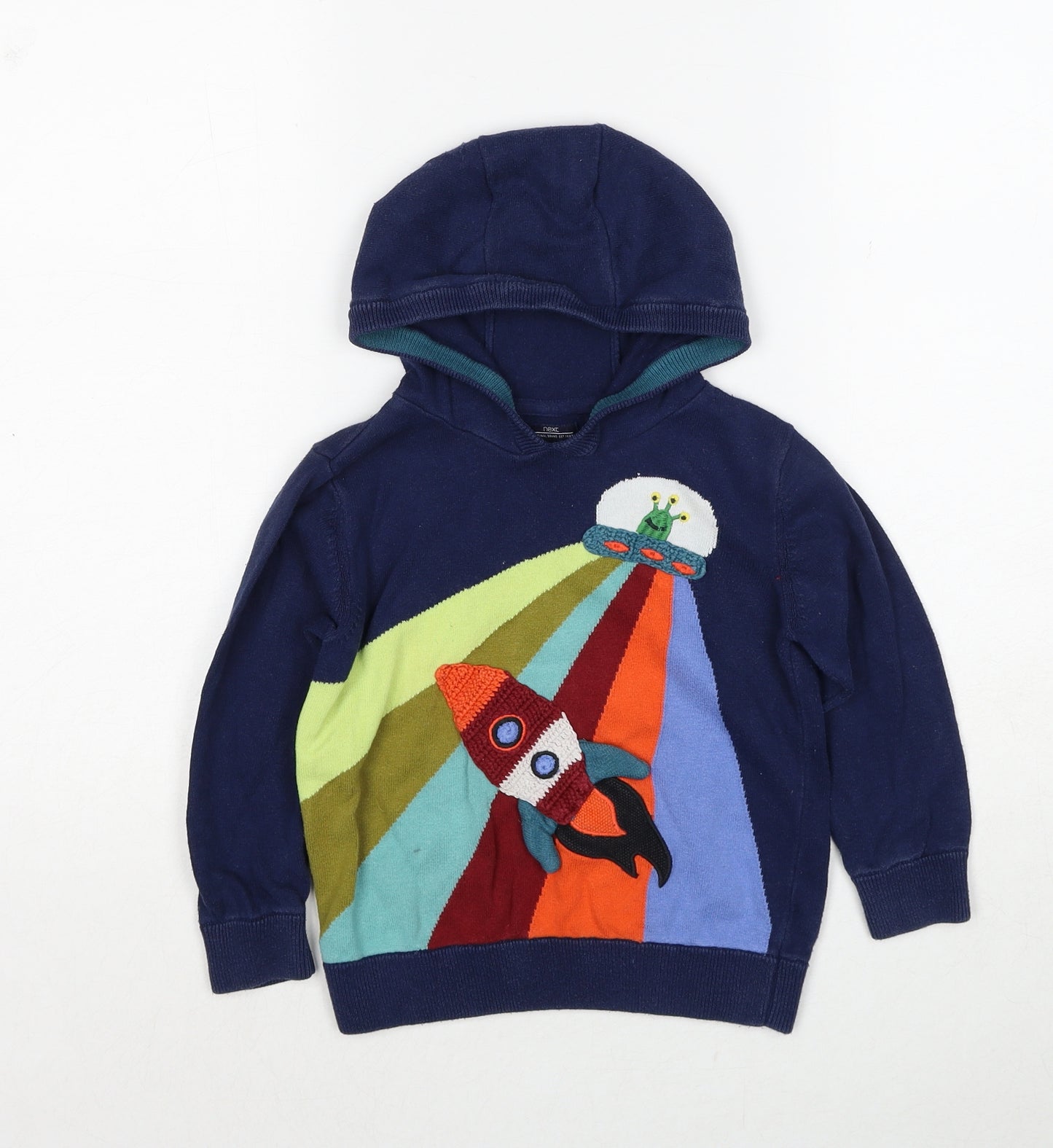 NEXT Boys Blue Cotton Pullover Hoodie Size 4-5 Years Pullover - Aliens