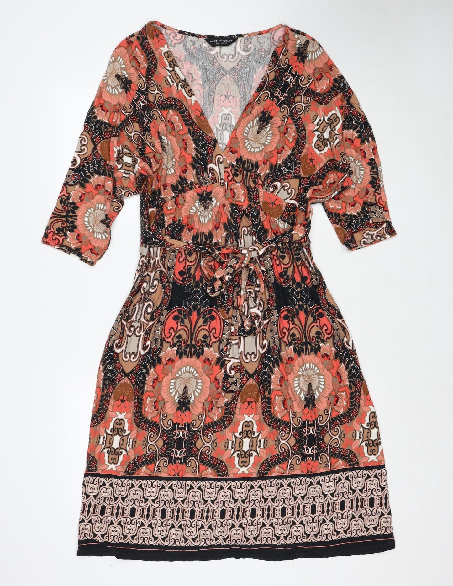 Dorothy Perkins Womens Multicoloured Geometric Viscose Fit & Flare Size 18 V-Neck Pullover