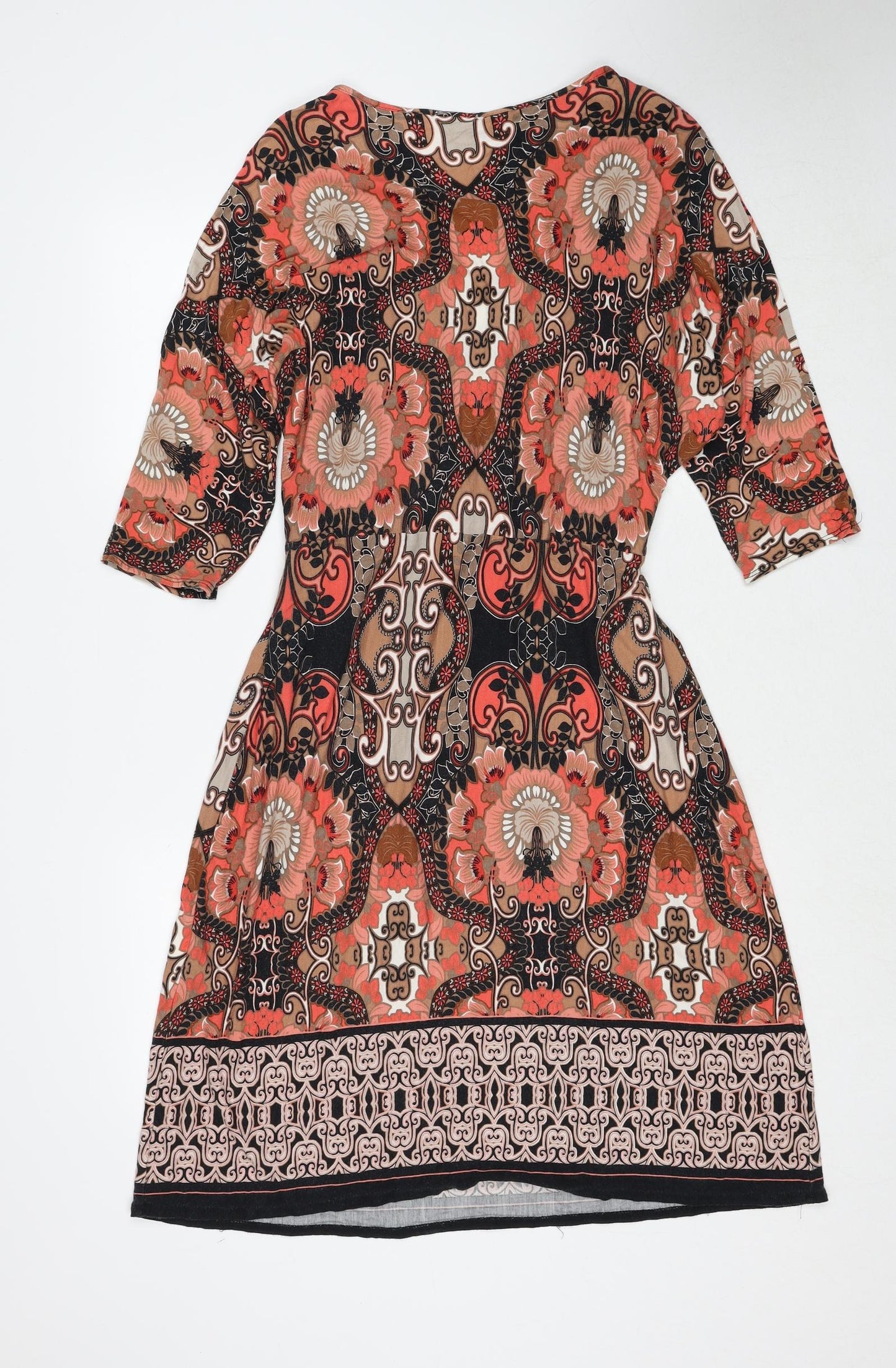 Dorothy Perkins Womens Multicoloured Geometric Viscose Fit & Flare Size 18 V-Neck Pullover