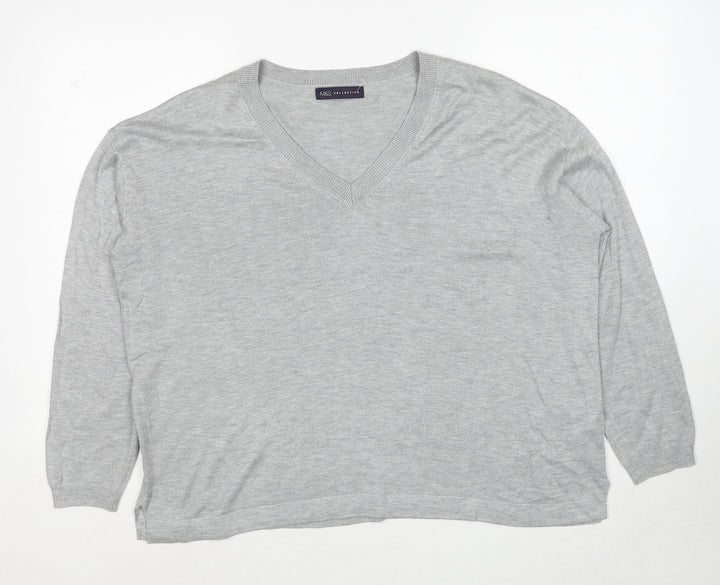 Marks and Spencer Womens Grey V-Neck Acrylic Pullover Jumper Size L